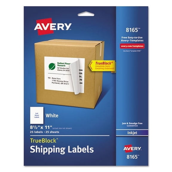 Shipping Labels With Trueblock Technology, Inkjet Printers, 8.5 X 11, White, 25/pack | Bundle of 10