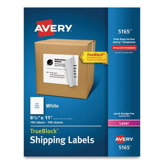 Shipping Labels With Trueblock Technology, Laser Printers, 8.5 X 11, White, 100/box | Bundle of 2 Boxes