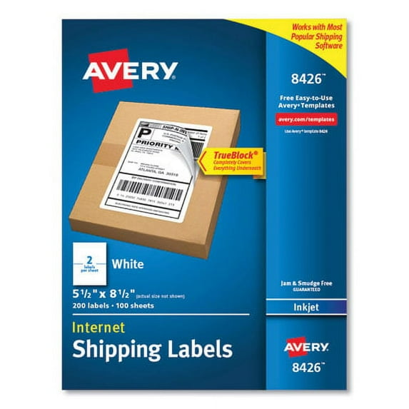 Shipping Labels with TrueBlock Technology, Inkjet Printers, 5.5 x 8.5, White, 2 Labels/Sheet, 100 Sheets/Pack, 2 Packs | Bundle of 2 Packs