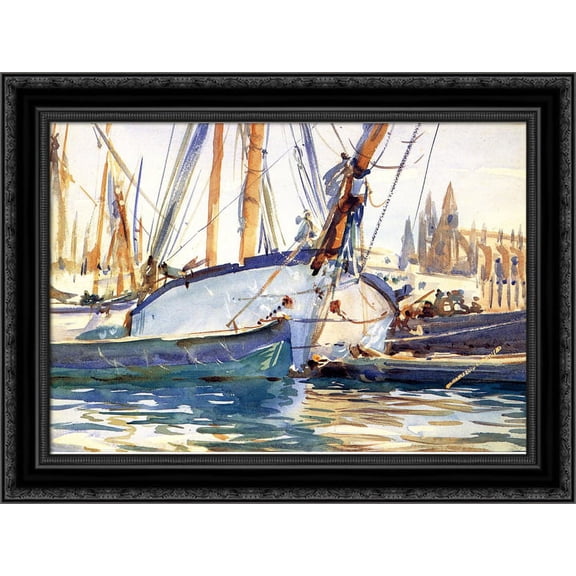 Shipping, Majorca 24x19 Black Ornate Wood Framed Canvas Art by Sargent, John Singer
