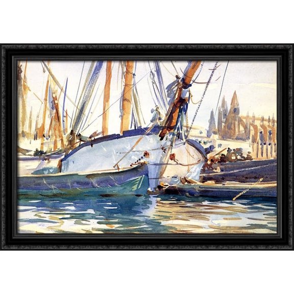 Shipping, Majorca 38x28 Large Black Ornate Wood Framed Canvas Art by John Singer Sargent