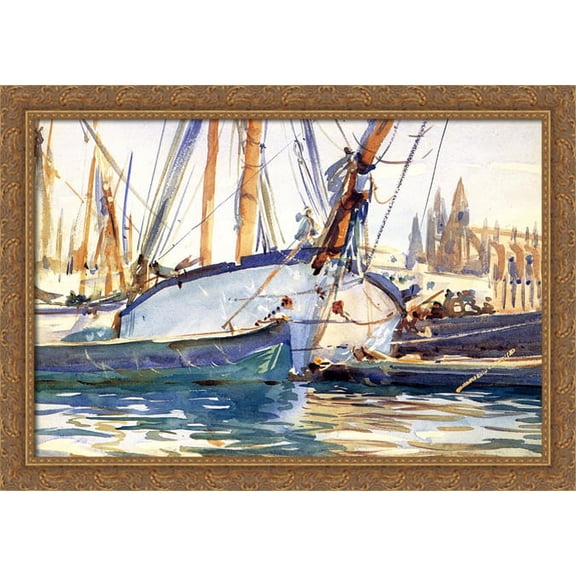 Shipping, Majorca 38x28 Large Gold Ornate Wood Framed Canvas Art by John Singer Sargent