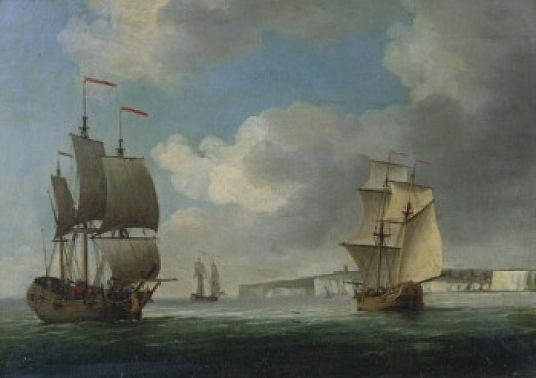 Shipping Off the South Coast of England Charles Brooking (1723-1759British) Canvas Art - Charles Brooking (24 x 36)