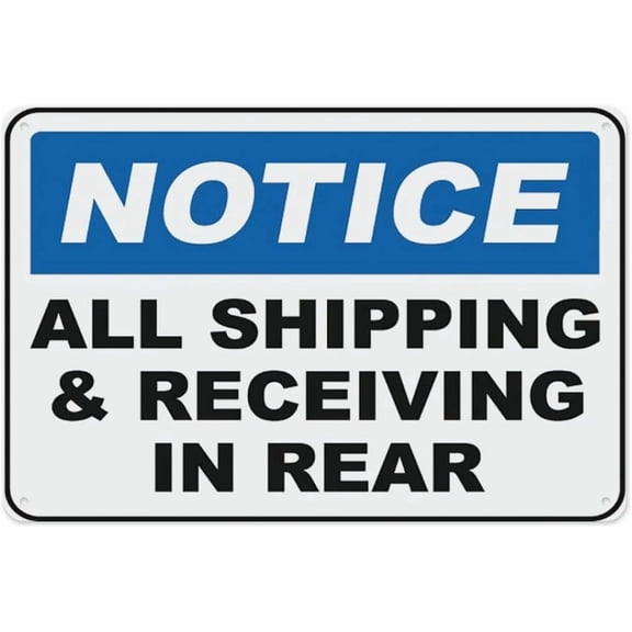 Shipping & Receiving In Rear Sign, Aluminum Tin Warning Signs for Home Outdoor Garden 8"x12", High Visibility Directional Sign for Warehouse