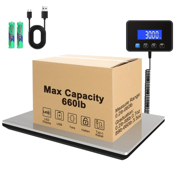 Shipping Scale, 660lbs Heavy Duty Digital Postal Scale for Packages, 0.35oz High Accurate Postage Scale for Small Business, Luggage, Home Use, 13.39*11.02in