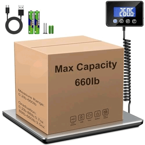 Shipping Scale, 660lbs Heavy Duty Digital Postal Scale for Packages, 0.7oz High Accurate Postage Scale for Small Business, Luggage, Home Use, Battery & Charging Cable Include$$Office
