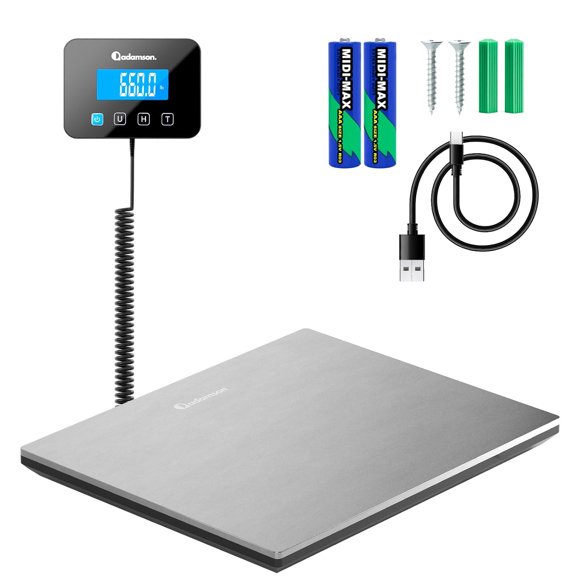 Shipping Scale for Small Business - 660 lbs High Accurate Digital Postal with Hold/Tare Function Perfect Packages, Luggage, Home Use Battery & Cable Included Silver