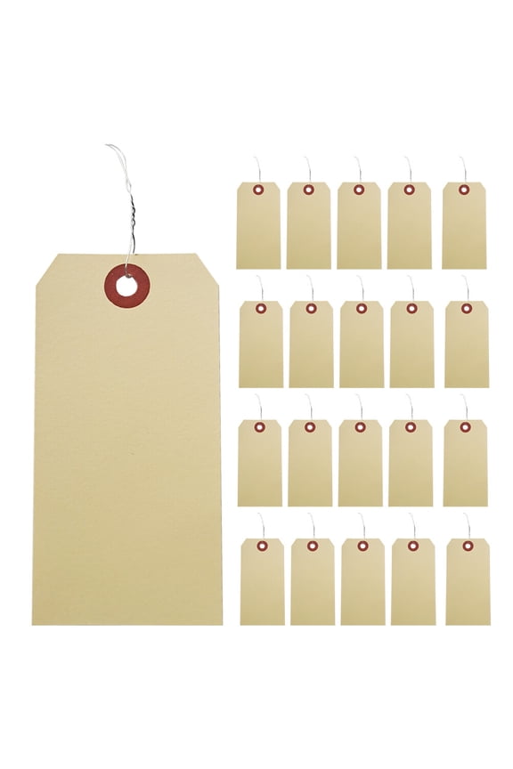 Shipping Tags with Wire Ties, 100 Blank Manilla Tags with Wire Attached and Reinforced Hole, Wire Tags Write On