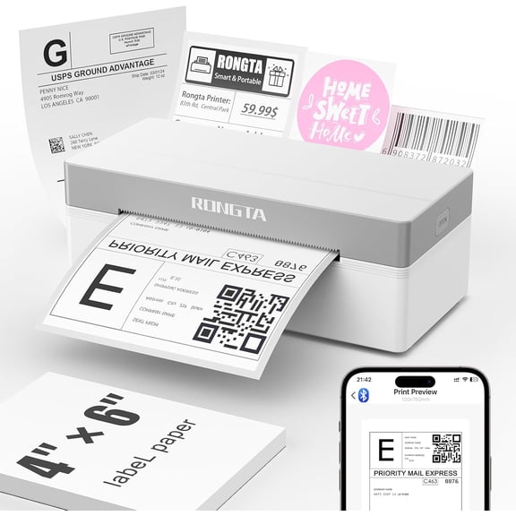 Shipping Thermal Label Printer, Bluetooth 4x6 Sticker Label Maker Wireless Shipping Label Printer for Package Small Business Compatible with Windows macOS Android iOS (White)