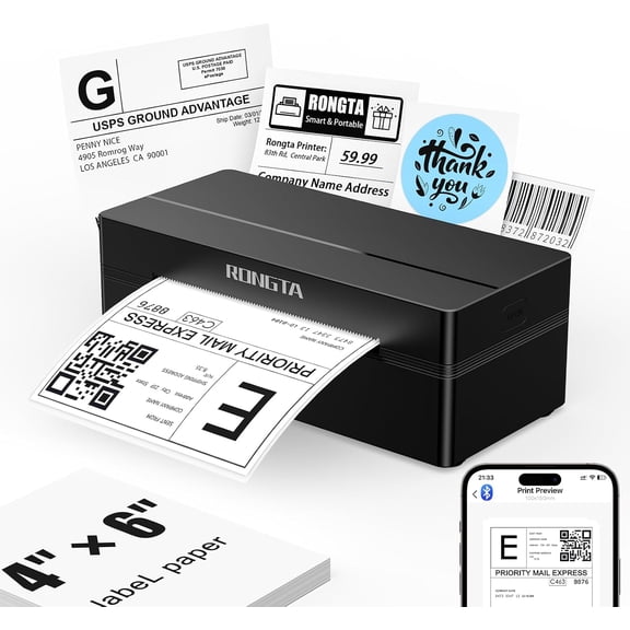 Shipping Thermal Label Printer, Bluetooth 4x6 Sticker Label Maker Wireless Shipping Label Printer for Package Small Business Compatible with Windows macOS Android iOS (Black)