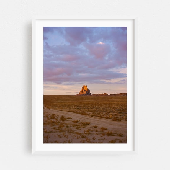 Shiprock Sunset - Shiprock New Mexico Photography Desert Landscape Mountain Nature Scenic Sunset Wilderness White Framed Wall Art Print 12 x 16 inches