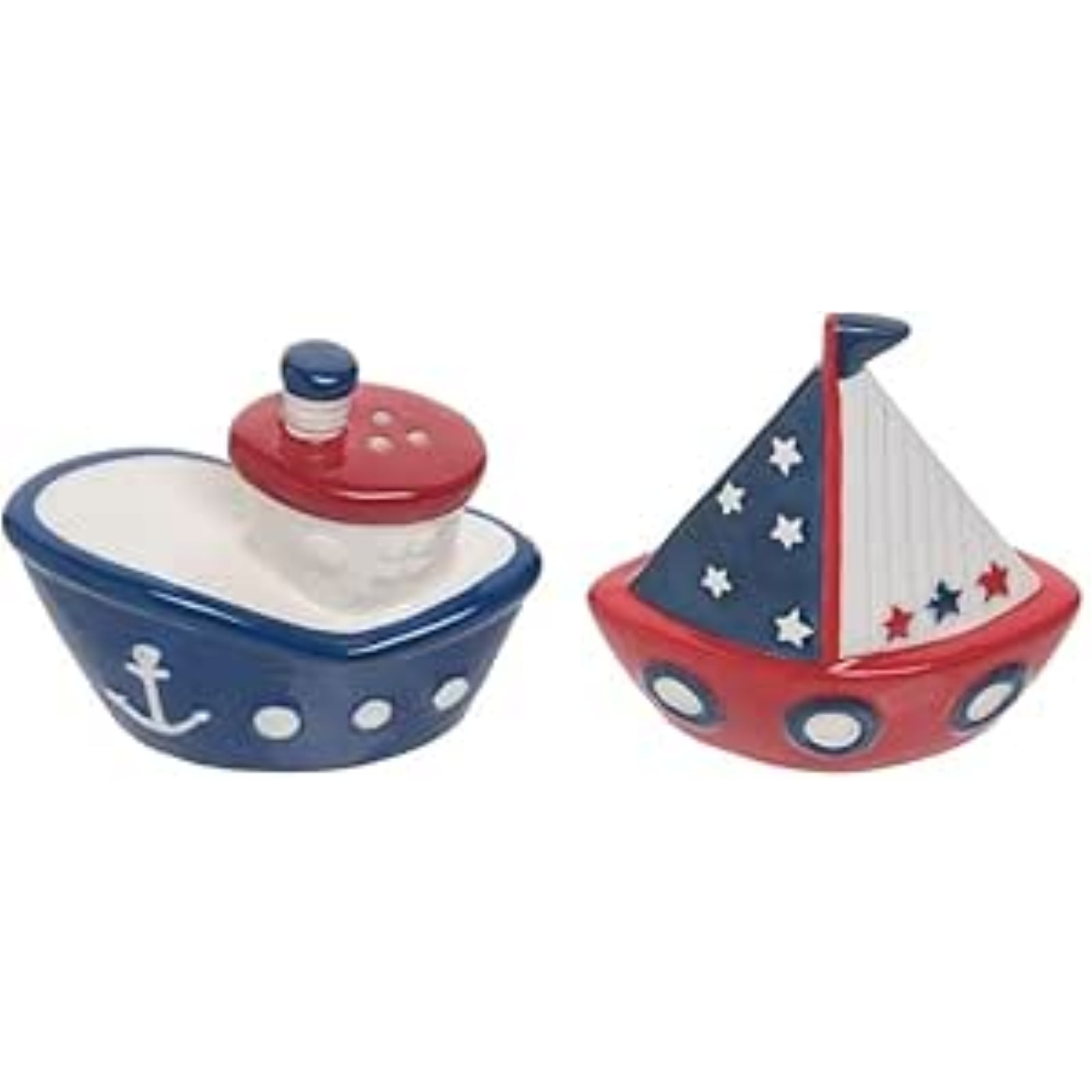 Nautical Red, White, and Blue Ceramic Salt & Pepper Set
