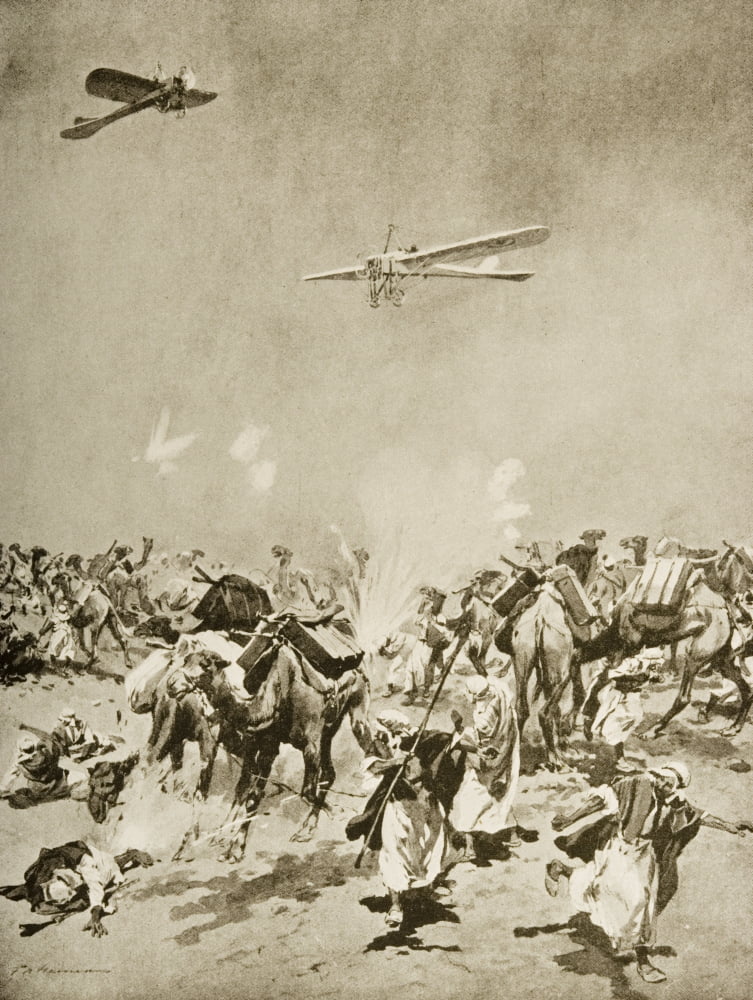 Ships Of The Air Versus Ships Of The Desert British Aeroplanes Bombing A Senussi Camel Convoy Laden With AmmunitionDrawn By F De Haenen Canvas Art - Ken Welsh Design Pics (13 x 17)