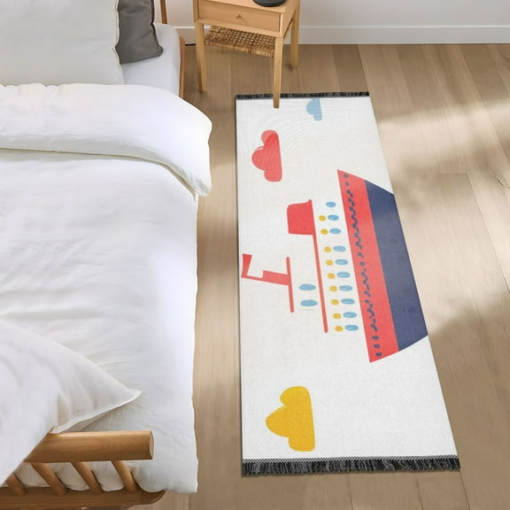 Ships Clouds Sun Cartoon Bedside Runner Rug 2'x 6' Non Slip Carpet Floor Mat Area Rug