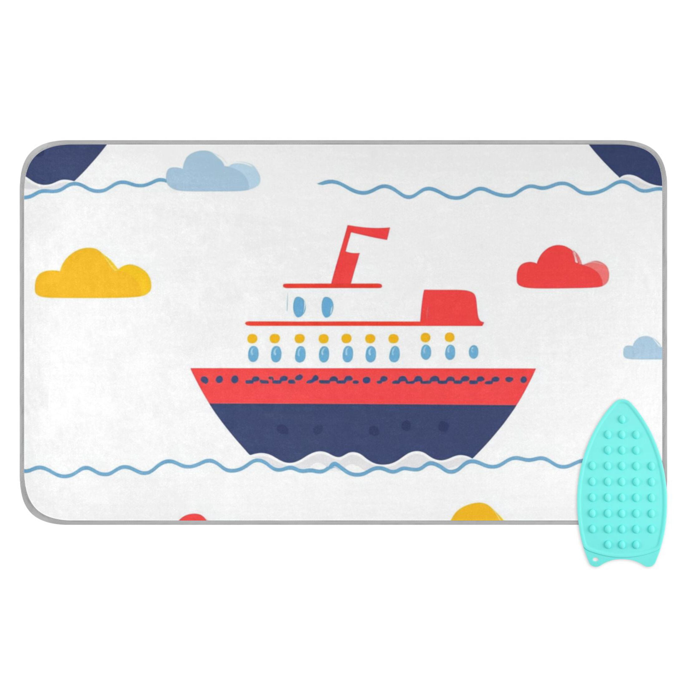 Ships Clouds Sun Cartoon Ironing Mat Blanket Portable Travel Ironing Pad Heat Resistant Pad 47.2" x 27.6”