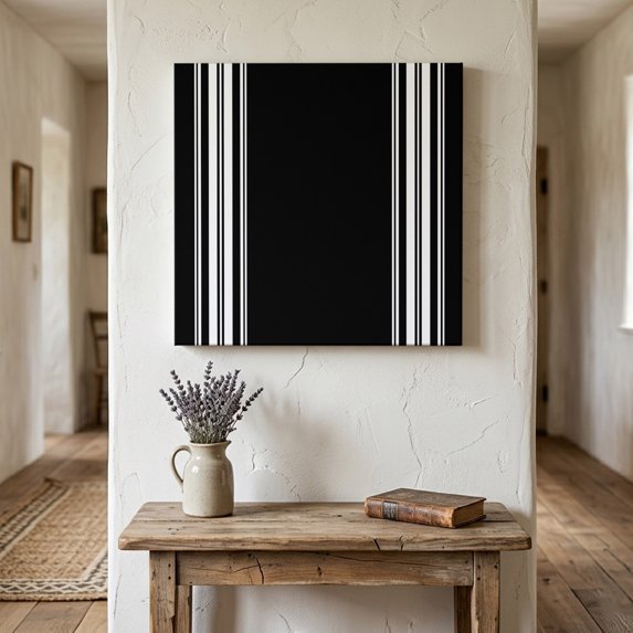 Ships Next Day Canvas Wall Art 10"x10", Black Striped Wood Framed Canvas Print Painting, Farmhouse Black White Stripes Ready to Hang Small Picture Wall Decor for Home Kitchen Nursery Office