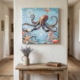 thumbnail image 1 of Ships Next Day Canvas Wall Art 10"x10", Blue Coastal Octopus Wood Framed Canvas Print Painting, Summer Beach Starfish Botanical Ready to Hang Small Picture Wall Decor for Home Kitchen Nursery Office, 1 of 9