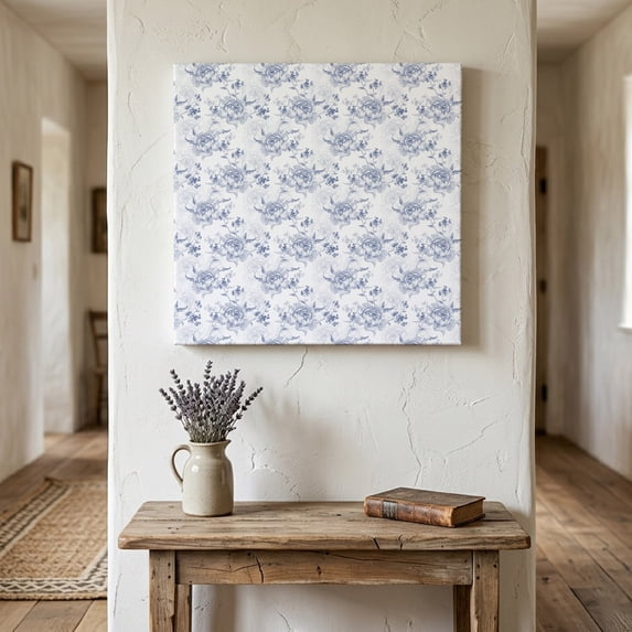 Ships Next Day Canvas Wall Art 10"x10", Blue Spring Floral Wood Framed Canvas Print Painting, Summer Botanical Elegant Flowers Ready to Hang Small Picture Wall Decor for Home Kitchen Nursery Office