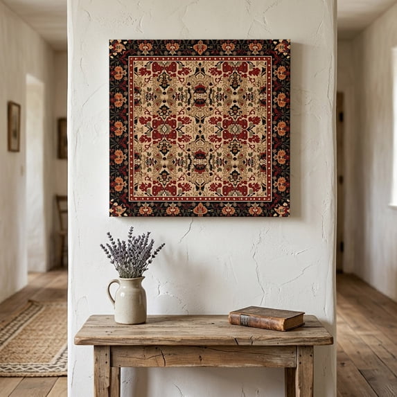 Ships Next Day Canvas Wall Art 10"x10", Brown Red Boho Wood Framed Canvas Print Painting, Vintage Geometric Abstract Art Ready to Hang Small Picture Wall Decor for Home Kitchen Nursery Office