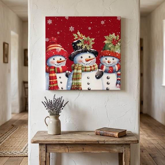 Ships Next Day Canvas Wall Art 10"x10", Christmas Wood Framed Canvas Print Painting, Xmas Berry Winter Snowflake Snowman Red Ready to Hang Small Picture Wall Decor for Home Kitchen Nursery Office