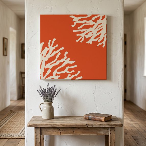 Ships Next Day Canvas Wall Art 10"x10",Coral Orange Wood Framed Canvas Print Painting,Coastal White Ocean Marine Nautical Beach Ready to Hang Small Picture Wall Decor for Home Kitchen Nursery Office