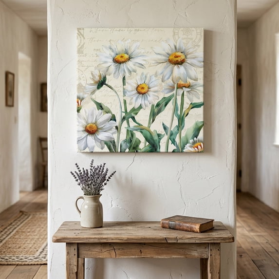 Ships Next Day Canvas Wall Art 10"x10", Spring Floral Wood Framed Canvas Print Painting, Vintage Summer Botanical White Daisy Ready to Hang Small Picture Wall Decor for Home Kitchen Nursery Office
