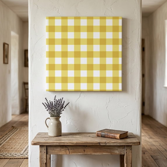 Ships Next Day Canvas Wall Art 10"x10", Yellow Gradient Wood Framed Canvas Print Painting, Farm Plaid Buffalo Checkered Gingham Ready to Hang Small Picture Wall Decor for Home Kitchen Nursery Office