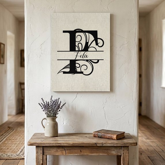 Ships Next Day Canvas Wall Art 11"x14", Letter F Wood Framed Canvas Print Painting, Monogram Words Ready to Hang Small Picture Wall Decor for Home Bathroom Bedroom Hallway
