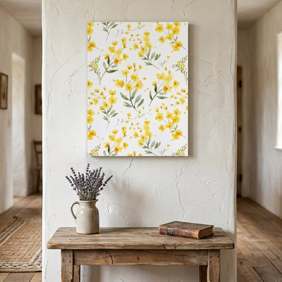 Ships Next Day Canvas Wall Art 11"x14", Yellow Flowers Spring Wood Framed Canvas Print Painting, Elegant Farmhouse Botanical Ready to Hang Small Picture Wall Decor for Home Bathroom Bedroom Hallway