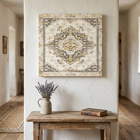 Ships Next Day Canvas Wall Art 12"x12",Beige Vintage Boho Wood Framed Canvas Print Painting,Ethnic Tribal Geometric Abstract Ready to Hang Small Picture Wall Decor for Home Kitchen Dining Room Office