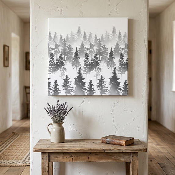 Ships Next Day Canvas Wall Art 12"x12",Black Grey Forest Wood Framed Canvas Print Painting,Contemporary Silhouette Abstract Art Ready to Hang Small Picture Wall Decor for Kitchen Dining Room Office