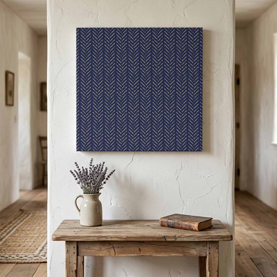 Ships Next Day Canvas Wall Art 12"x12", Blue Yellow Geometric Wood Framed Canvas Print Painting, Modern Abstract Art Striped Ready to Hang Small Picture Wall Decor for Home Kitchen Dining Room Office