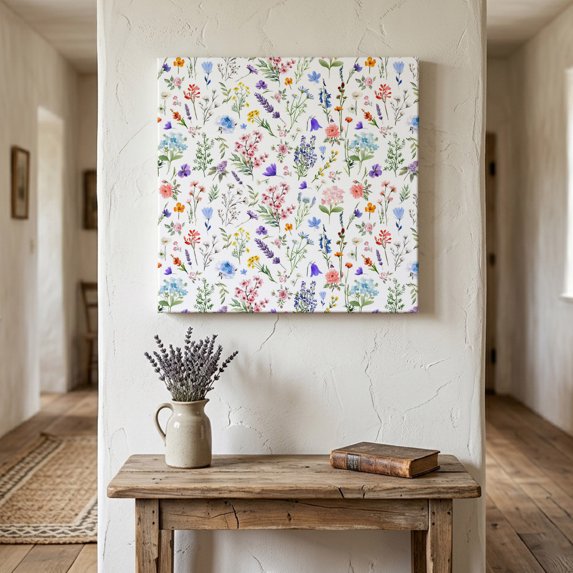 Ships Next Day Canvas Wall Art 12"x12",Botanical Flowers Wood Framed Canvas Print Painting,Watercolor Floral Plants Country Ready to Hang Small Picture Wall Decor for Home Kitchen Dining Room Office