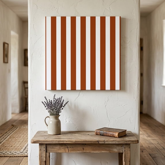 Ships Next Day Canvas Wall Art 12"x12",Burnt Orange Stripe Wood Framed Canvas Print Painting,Farmhouse Striped Abstract Art Ready to Hang Small Picture Wall Decor for Home Kitchen Dining Room Office