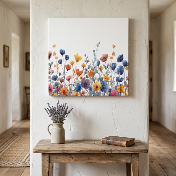 Ships Next Day Canvas Wall Art 12"x12",Colorful Spring Floral Wood Framed Canvas Print Painting,Elegant Summer Botanical Watercolor Ready to Hang Picture Wall Decor for Kitchen Dining Room Office
