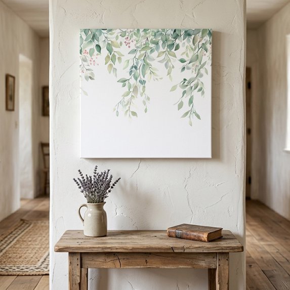 Ships Next Day Canvas Wall Art 12"x12",Eucalyptus Leaves Wood Framed Canvas Print Painting,Sage Green Botanical Spring Summer Ready to Hang Small Picture Wall Decor for Kitchen Dining Room Office