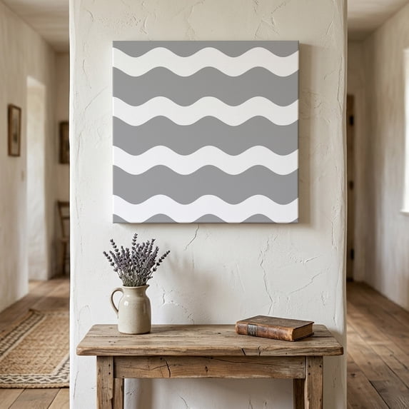 Ships Next Day Canvas Wall Art 12"x12", Grey Ripple Wood Framed Canvas Print Painting, Simple Gray White Waves Aesthetics Ready to Hang Small Picture Wall Decor for Home Kitchen Dining Room Office