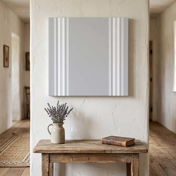 Ships Next Day Canvas Wall Art 12"x12",Grey Striped Wood Framed Canvas Print Painting,Luxurious White Stripes Modern Abstract Art Ready to Hang Small Picture Wall Decor for Kitchen Dining Room Office