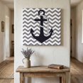 thumbnail image 1 of Ships Next Day Canvas Wall Art 12"x12", Grey Zigzag Wood Framed Canvas Print Painting, Coastal Nautical Anchor Stripes Ready to Hang Small Picture Wall Decor for Home Kitchen Dining Room Office, 1 of 9
