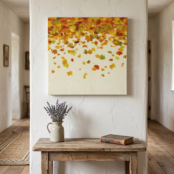 Ships Next Day Canvas Wall Art 12"x12",Maple Leaf Fall Wood Framed Canvas Print Painting,Thanksgiving Fallen Leaves Autumn Rustic Ready to Hang Small Picture Wall Decor for Kitchen Dining Room Office