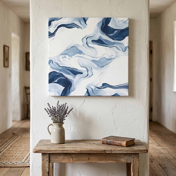 Ships Next Day Canvas Wall Art 12"x12",Marble Wood Framed Canvas Print Painting,Blue Abstract Neutral Textured Modern Watercolor Ready to Hang Small Picture Wall Decor for Kitchen Dining Room Office
