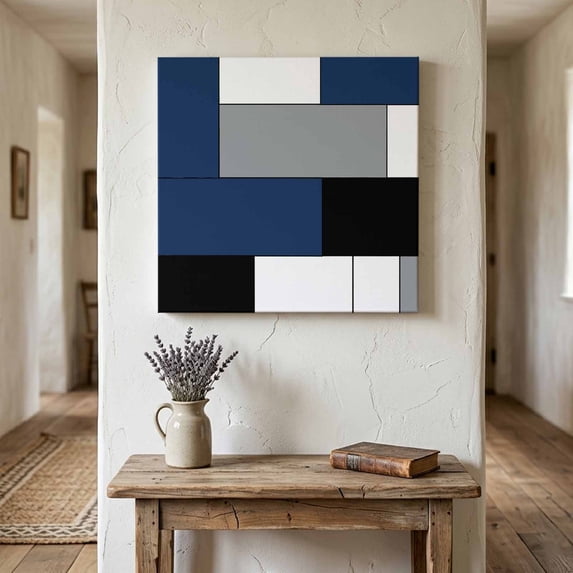 Ships Next Day Canvas Wall Art 12"x12",Navy Blue Black Grey Wood Framed Canvas Print Painting,Modern Irregular Geometric Abstract Ready to Hang Small Picture Wall Decor for Kitchen Dining Room Office