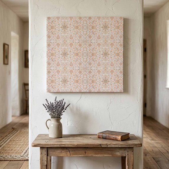 Ships Next Day Canvas Wall Art 12"x12",Orange Vintage Boho Wood Framed Canvas Print Painting,Southwestern Ethnic Mexican Floral Ready to Hang Small Picture Wall Decor for Kitchen Dining Room Office
