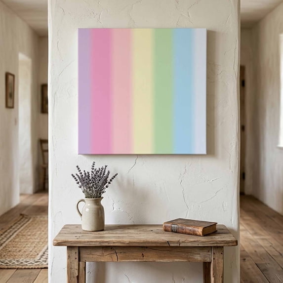 Ships Next Day Canvas Wall Art 12"x12",Rainbow Stripes Wood Framed Canvas Print Painting,Modern Colorful Cream Striped Aesthetics Ready to Hang Small Picture Wall Decor for Kitchen Dining Room Office