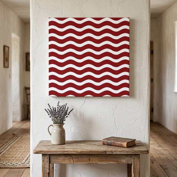 Ships Next Day Canvas Wall Art 12"x12",Red White Wood Framed Canvas Print Painting,Modern Abstract Waves Water Ripple Striped Ready to Hang Small Picture Wall Decor for Kitchen Dining Room Office