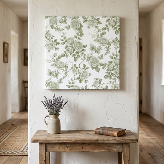 Ships Next Day Canvas Wall Art 12"x12",Sage Green Flower Wood Framed Canvas Print Painting,Vintage Country Rose Leaf Floral Ready to Hang Small Picture Wall Decor for Home Kitchen Dining Room Office