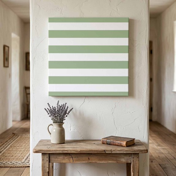 Ships Next Day Canvas Wall Art 12"x12", Sage Green Striped Wood Framed Canvas Print Painting, Farmhouse Sage Green Stripes Ready to Hang Small Picture Wall Decor for Home Kitchen Dining Room Office
