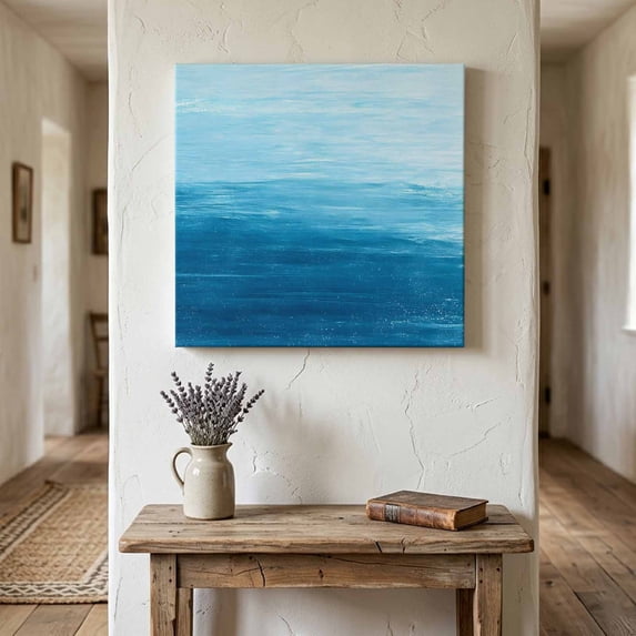 Ships Next Day Canvas Wall Art 12"x12",Sky Blue Ombre Wood Framed Canvas Print Painting,Modern Abstract Art Ocean Oil Painting Ready to Hang Small Picture Wall Decor for Kitchen Dining Room Office