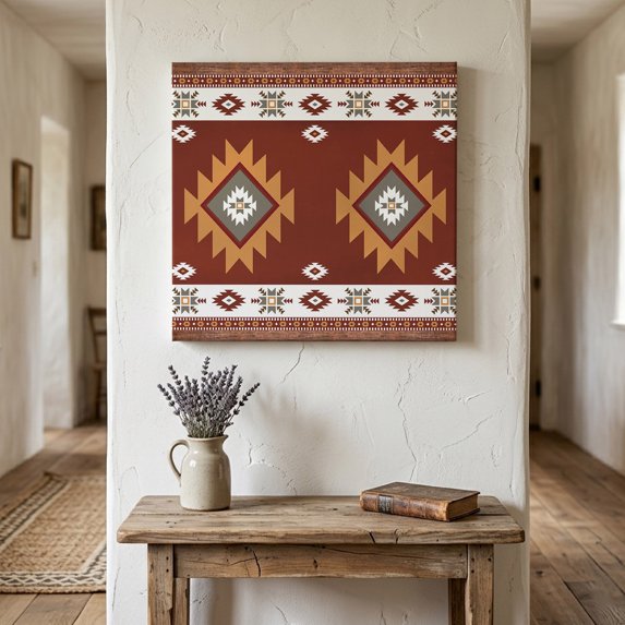 Ships Next Day Canvas Wall Art 12"x12",Southwest Wood Framed Canvas Print Painting,Western Brown Beige Geometric Abstract Art Wooden Ready to Hang Picture Wall Decor for Kitchen Dining Room Office