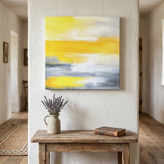 Ships Next Day Canvas Wall Art 12"x12",Yellow Gray Wood Framed Canvas Print Painting,Contemporary Oil Painted Abstract Modern Ready to Hang Small Picture Wall Decor for Kitchen Dining Room Office
